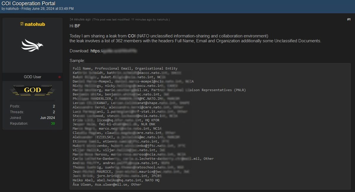 [Unclassified] Security Leak at NATO: Personal Details of 362 Members Leaked