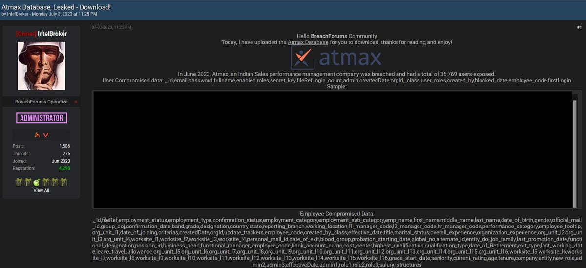 Atmax Database Leaked: Sensitive Employee and User Information Compromised