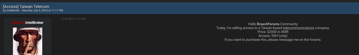 Taiwan Telecom Breach