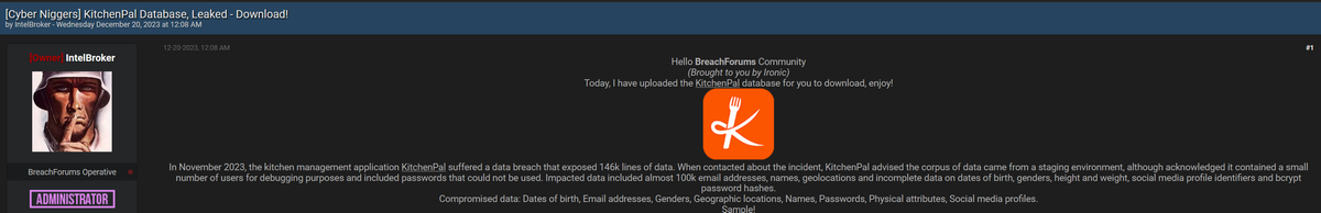 KitchenPal Data Breach: 146,000+ Users' Personal Information Leaked