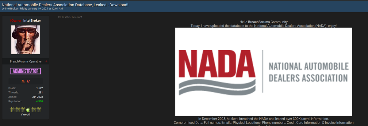 NADA Data Breach: Over 300,000 Users' Information Leaked