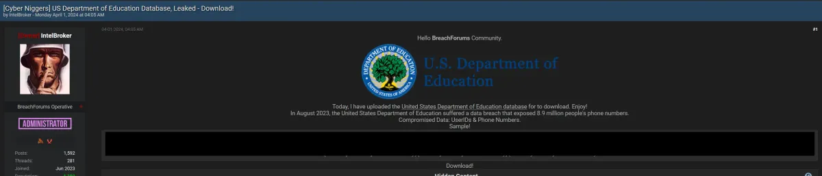 U.S. Department of Education Data Breach Exposes 8.9 Million Records