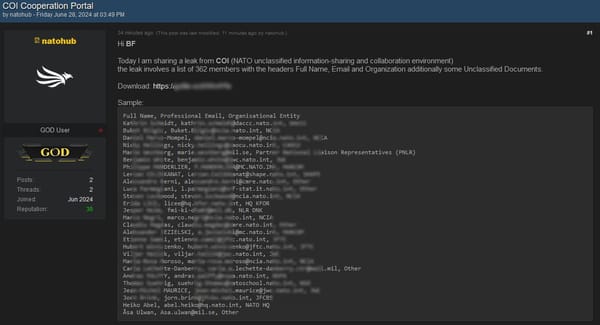[Unclassified] Security Leak at NATO: Personal Details of 362 Members Leaked