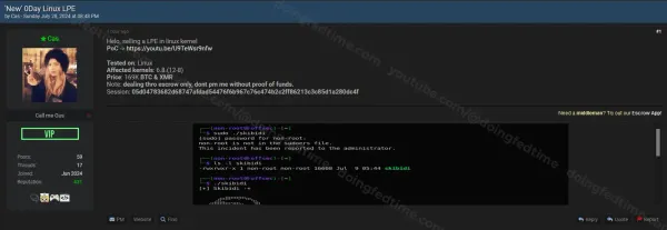 Cas lists: 'New' 0Day Linux LPE, Price: 169K BTC & XMR