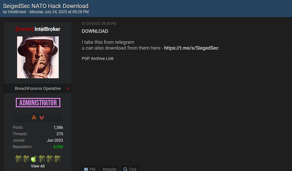 SiegedSec Strikes Again: NATO's Sensitive Data Exposed on BreachForums