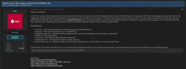 Massive Data Breach at LeiserTV: User Accounts and Payments Compromised