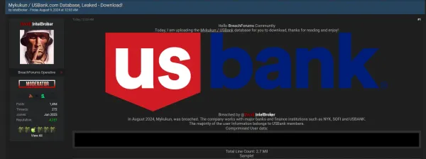 USBank Data Breach: 2.7 Million Users Exposed by IntelBroker