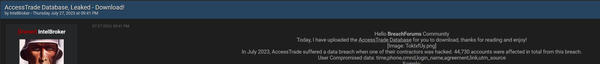AccessTrade Data Breach Exposes 44,730 Accounts