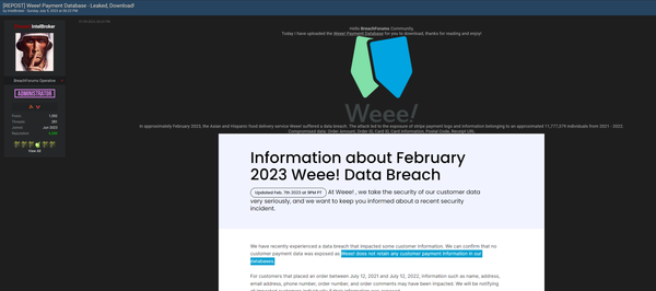 Weee! Data Breach Exposes Over 11 Million Customer Records